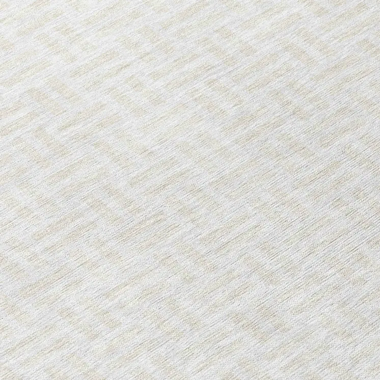 8' Ivory And Beige Round Geometric Washable Indoor Outdoor Area Rug