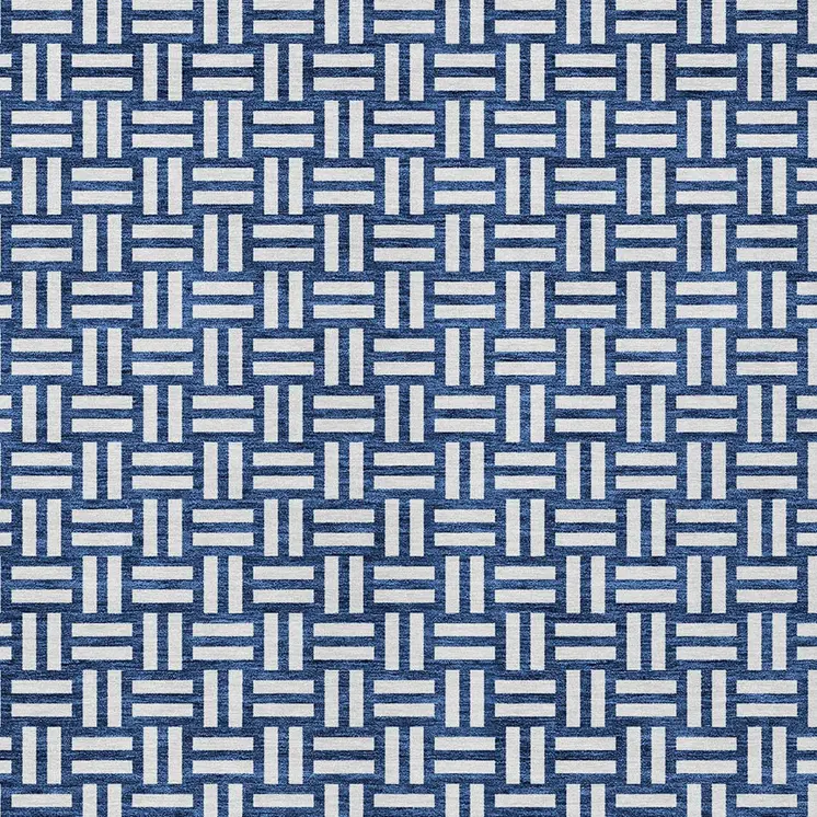 8' X 10' Navy Blue And Ivory Geometric Washable Indoor Outdoor Area Rug