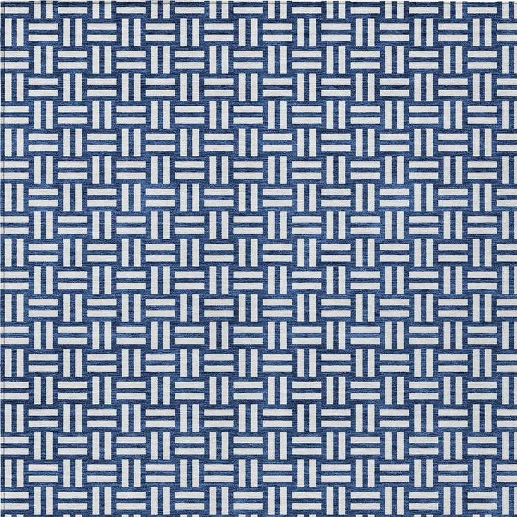9' X 12' Navy Blue And Ivory Geometric Washable Indoor Outdoor Area Rug