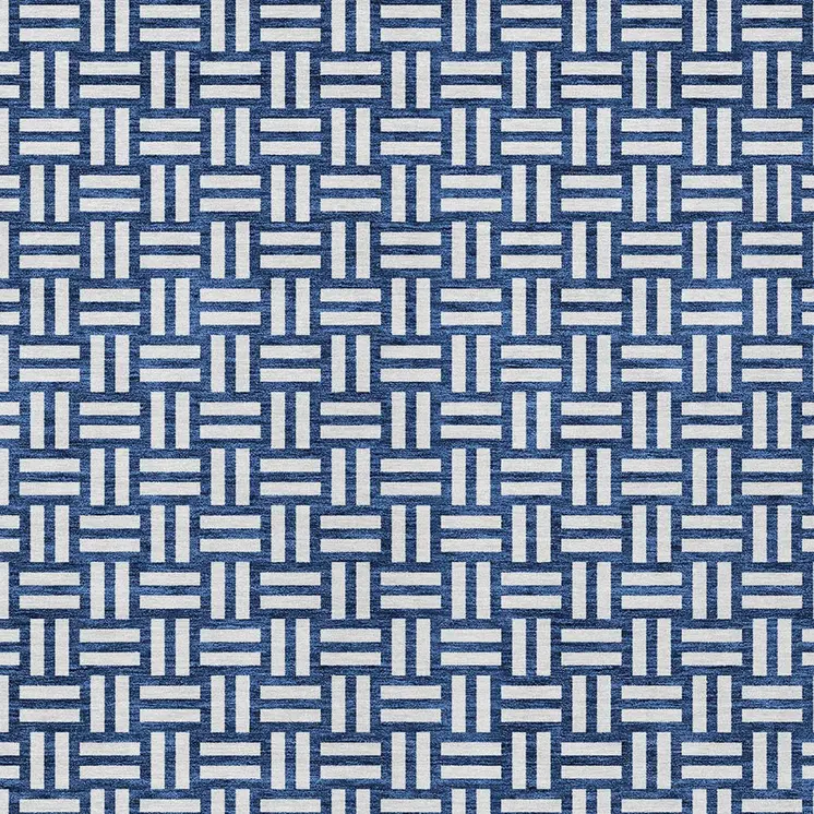 10' X 14' Navy Blue And Ivory Geometric Washable Indoor Outdoor Area Rug