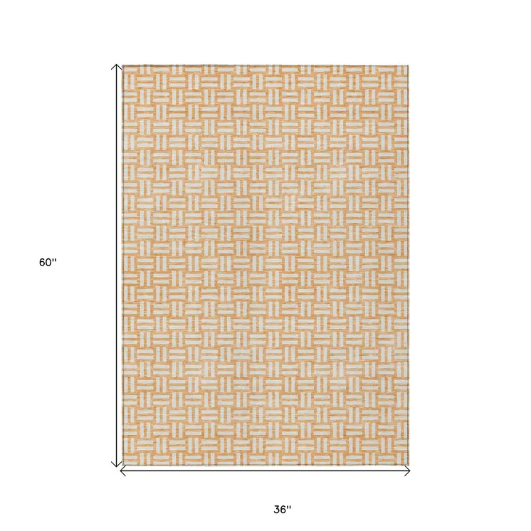 3' X 5' Peach And Gray Geometric Washable Indoor Outdoor Area Rug