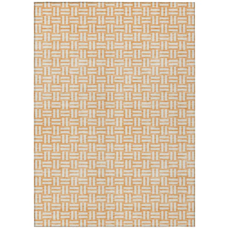 3' X 5' Peach And Gray Geometric Washable Indoor Outdoor Area Rug