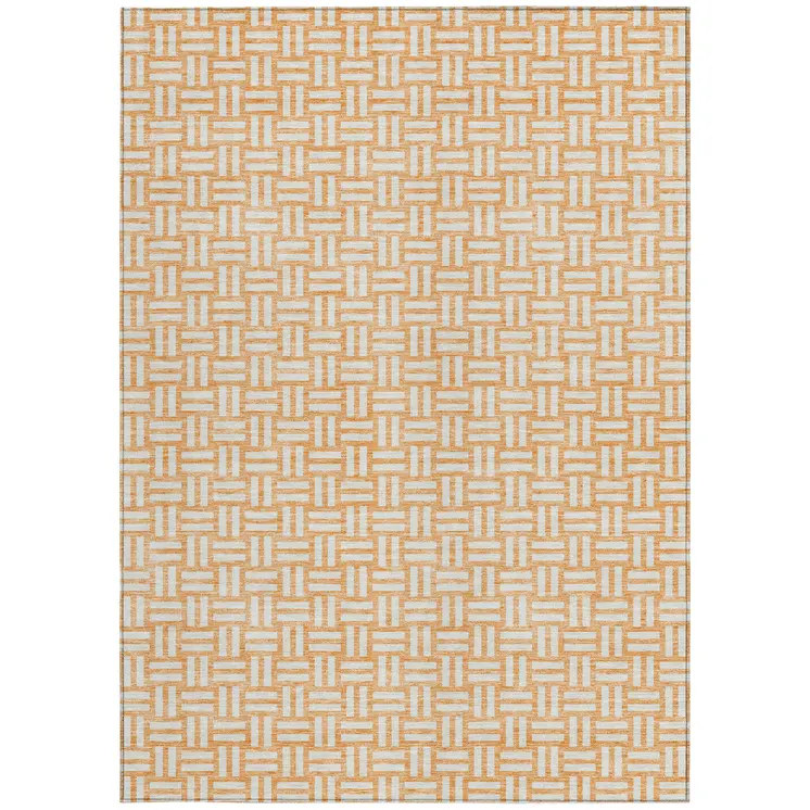 5' X 8' Peach And Gray Geometric Washable Indoor Outdoor Area Rug