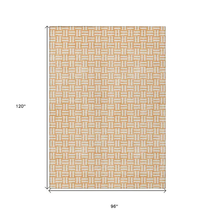 8' X 10' Peach And Gray Geometric Washable Indoor Outdoor Area Rug