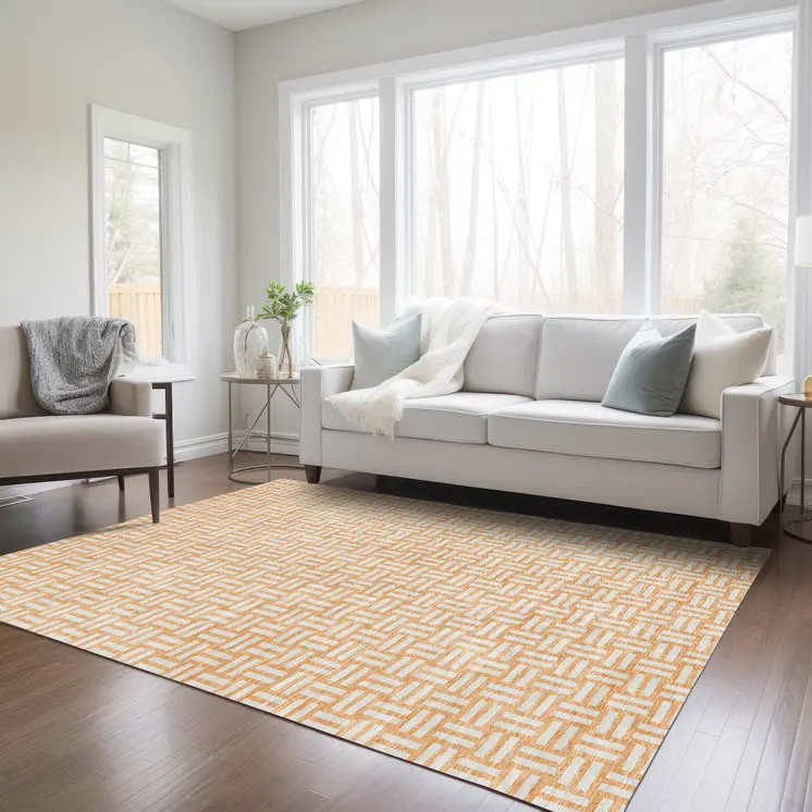 9' X 12' Peach And Gray Geometric Washable Indoor Outdoor Area Rug