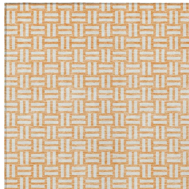 10' X 14' Peach And Gray Geometric Washable Indoor Outdoor Area Rug