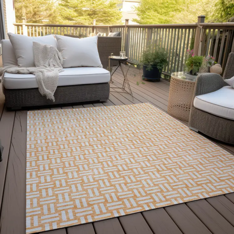 10' X 14' Peach And Gray Geometric Washable Indoor Outdoor Area Rug