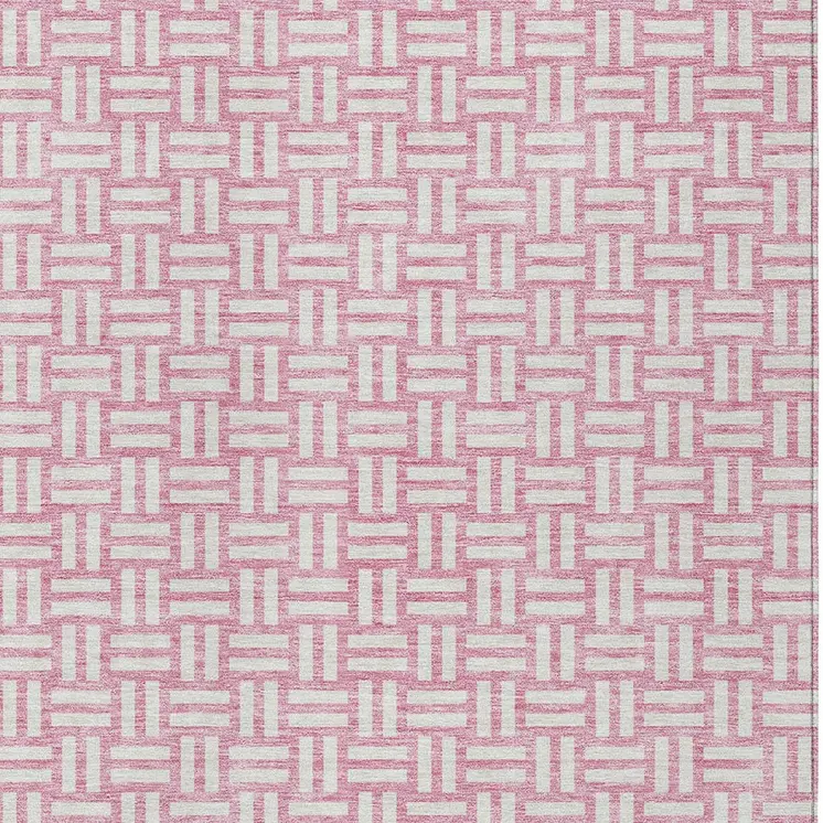 3' X 5' Pink And Ivory Geometric Washable Indoor Outdoor Area Rug