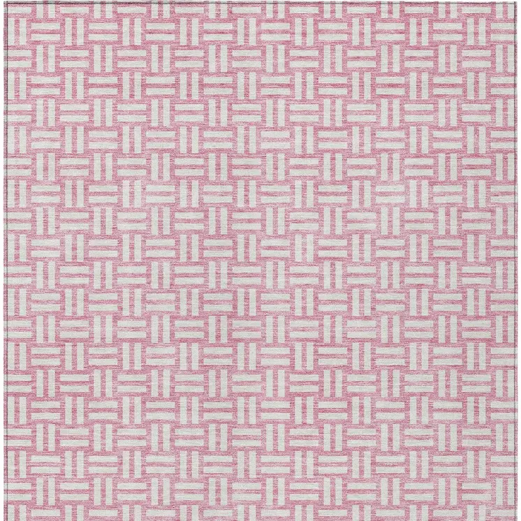8' X 10' Pink And Ivory Geometric Washable Indoor Outdoor Area Rug