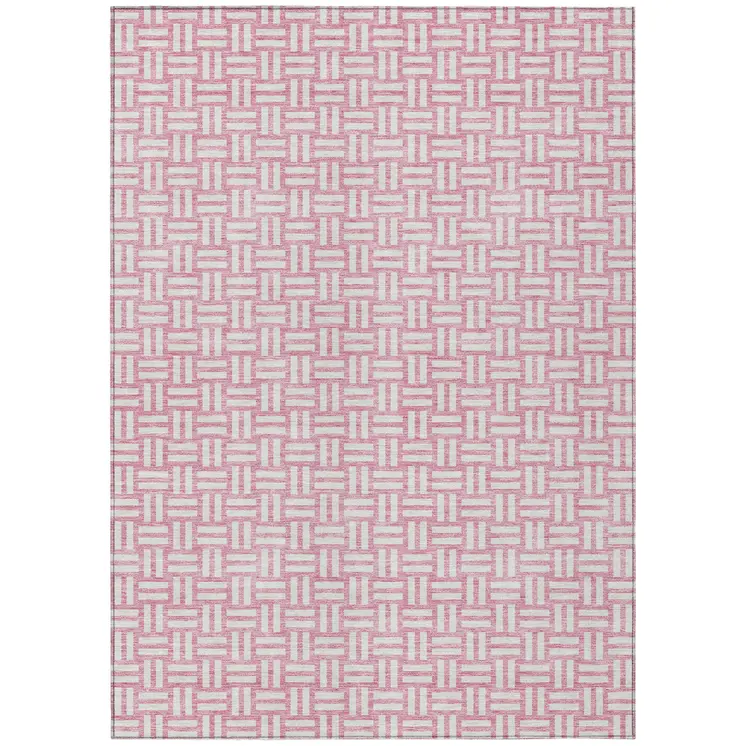 8' X 10' Pink And Ivory Geometric Washable Indoor Outdoor Area Rug