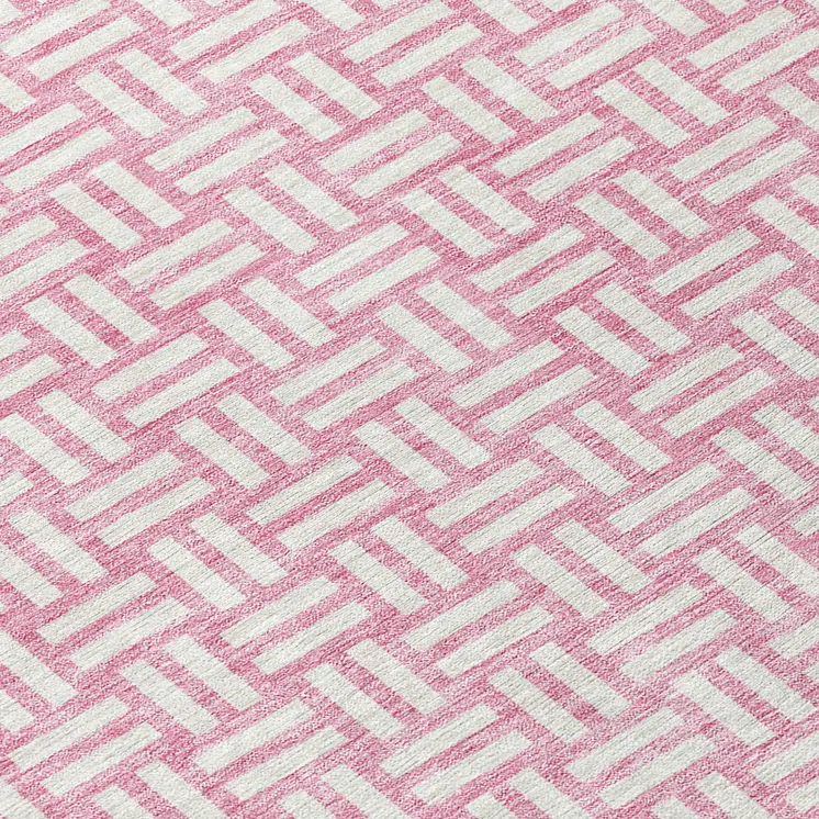 8' X 10' Pink And Ivory Geometric Washable Indoor Outdoor Area Rug