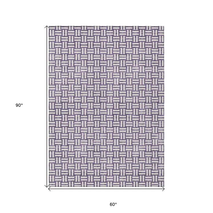 5' X 8' Purple And Ivory Geometric Washable Indoor Outdoor Area Rug