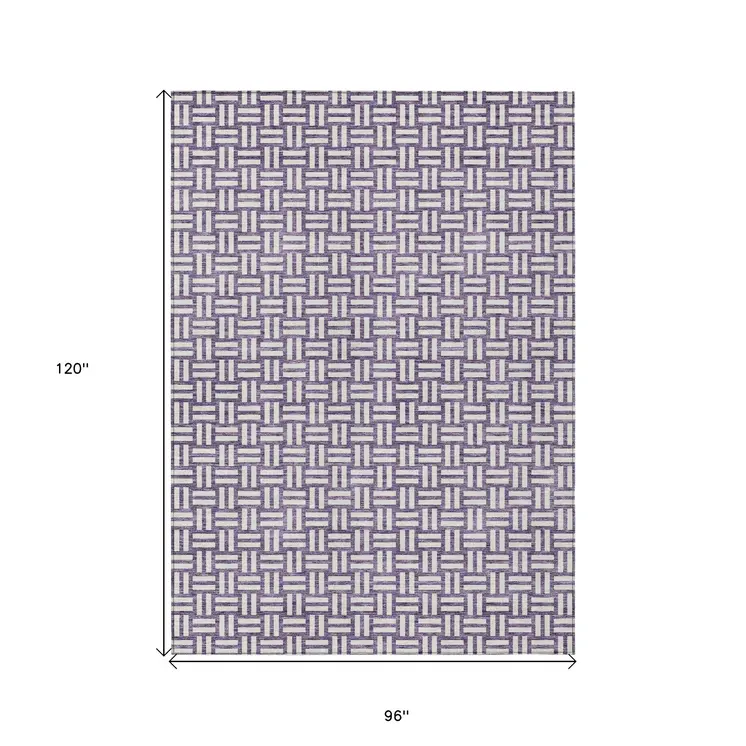 8' X 10' Purple And Ivory Geometric Washable Indoor Outdoor Area Rug