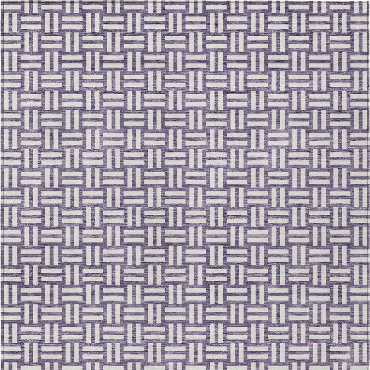 9' X 12' Purple And Ivory Geometric Washable Indoor Outdoor Area Rug