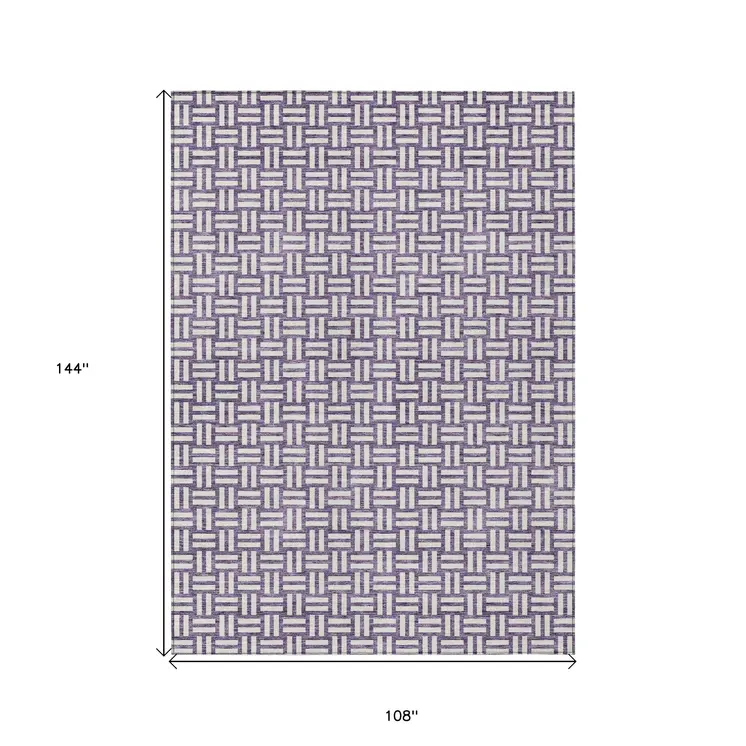 9' X 12' Purple And Ivory Geometric Washable Indoor Outdoor Area Rug