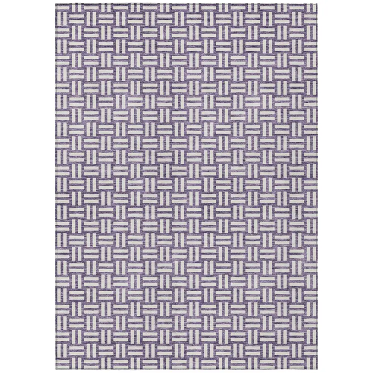 9' X 12' Purple And Ivory Geometric Washable Indoor Outdoor Area Rug