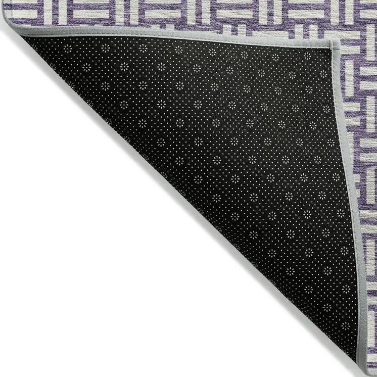 9' X 12' Purple And Ivory Geometric Washable Indoor Outdoor Area Rug