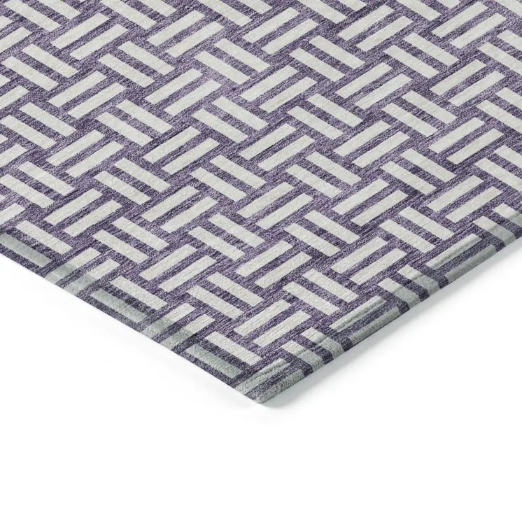 9' X 12' Purple And Ivory Geometric Washable Indoor Outdoor Area Rug