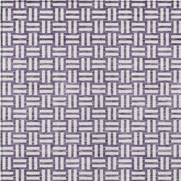 9' X 12' Purple And Ivory Geometric Washable Indoor Outdoor Area Rug