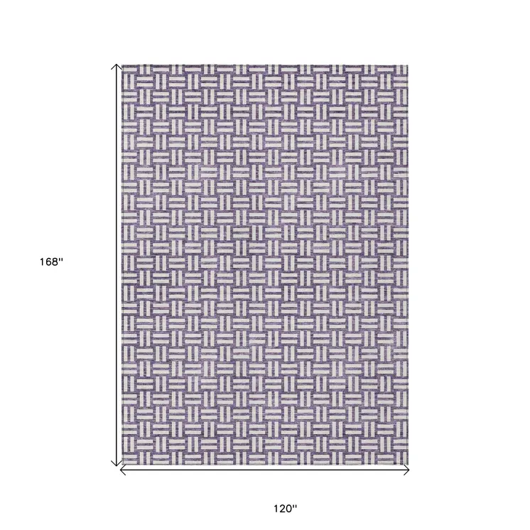 10' X 14' Purple And Ivory Geometric Washable Indoor Outdoor Area Rug