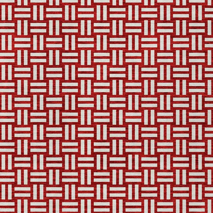 3' X 5' Red And Ivory Geometric Washable Indoor Outdoor Area Rug