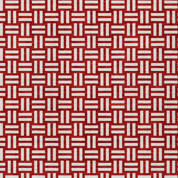 5' X 8' Red And Ivory Geometric Washable Indoor Outdoor Area Rug