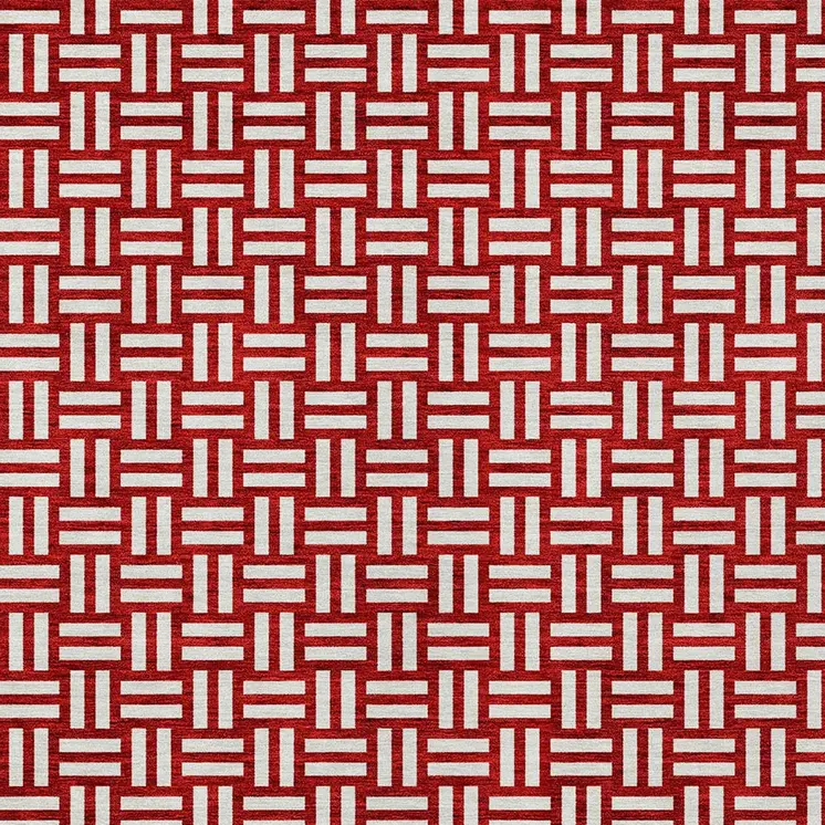 8' X 10' Red And Ivory Geometric Washable Indoor Outdoor Area Rug