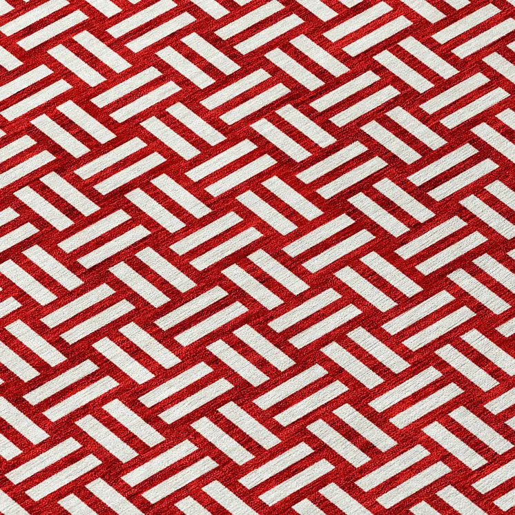 8' X 10' Red And Ivory Geometric Washable Indoor Outdoor Area Rug