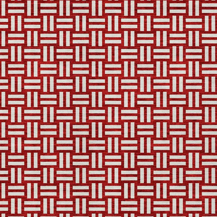 9' X 12' Red And Ivory Geometric Washable Indoor Outdoor Area Rug