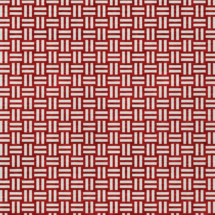 10' X 14' Red And Ivory Geometric Washable Indoor Outdoor Area Rug