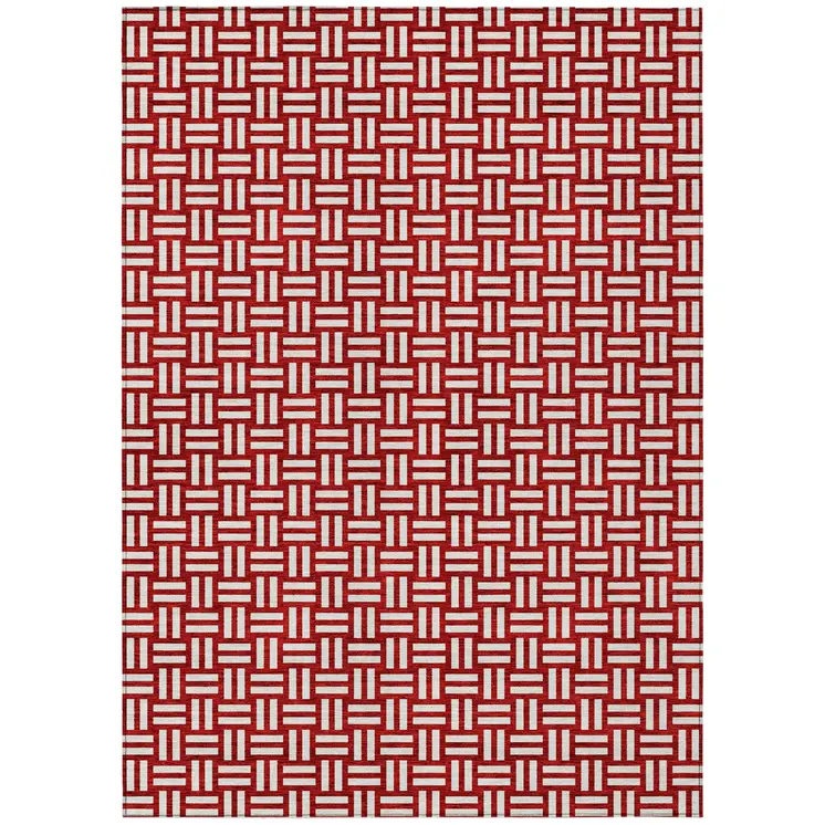 10' X 14' Red And Ivory Geometric Washable Indoor Outdoor Area Rug