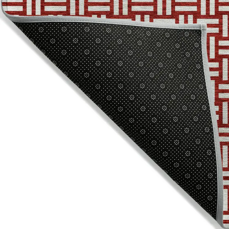 10' X 14' Red And Ivory Geometric Washable Indoor Outdoor Area Rug