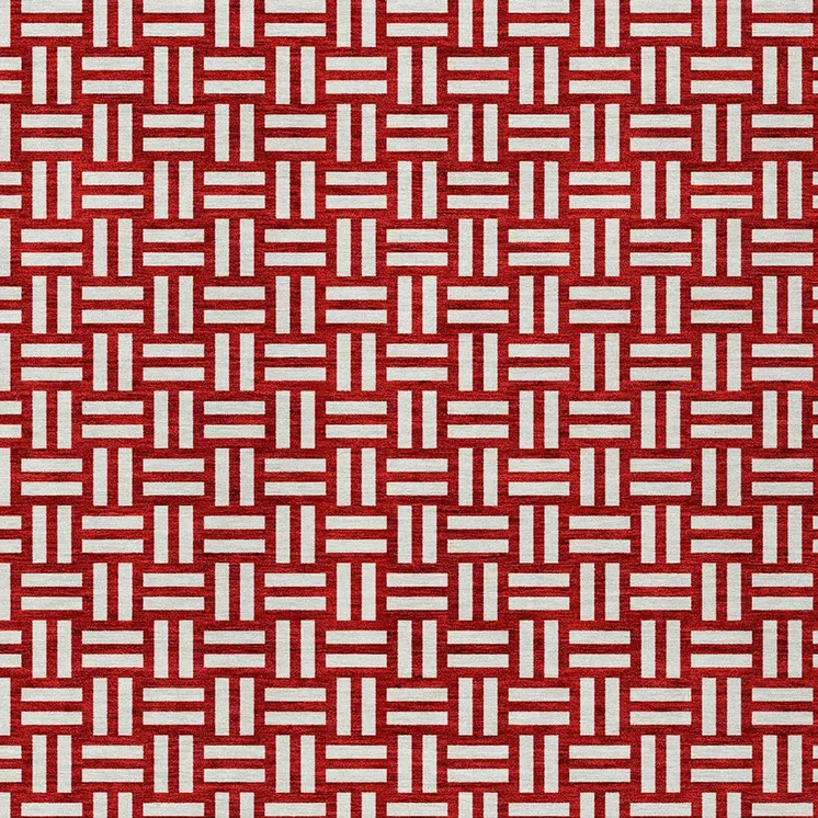 10' X 14' Red And Ivory Geometric Washable Indoor Outdoor Area Rug