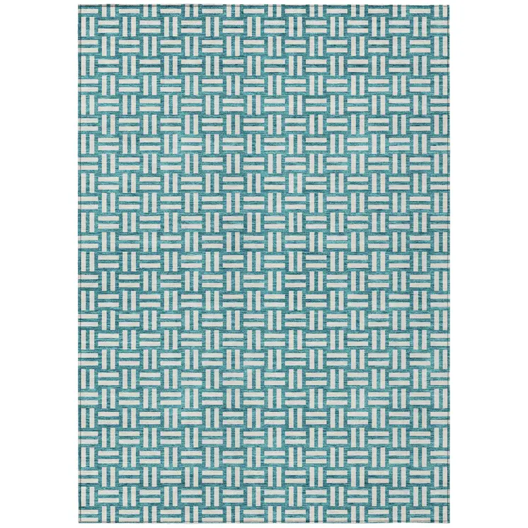 3' X 5' Teal Blue And Gray Geometric Washable Indoor Outdoor Area Rug