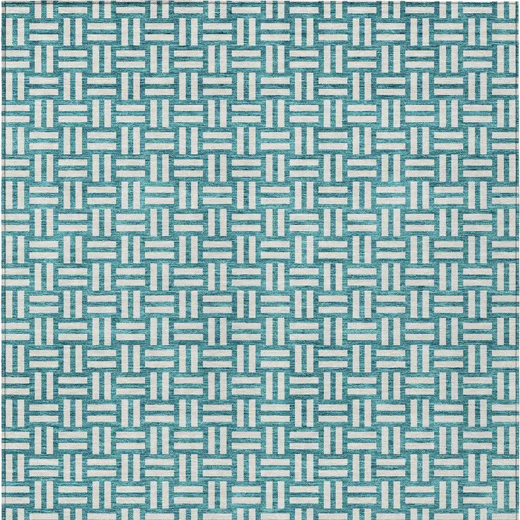 10' X 14' Teal Blue And Gray Geometric Washable Indoor Outdoor Area Rug