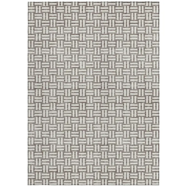 3' X 5' Taupe And Gray Geometric Washable Indoor Outdoor Area Rug