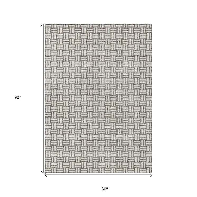 5' X 8' Taupe And Gray Geometric Washable Indoor Outdoor Area Rug