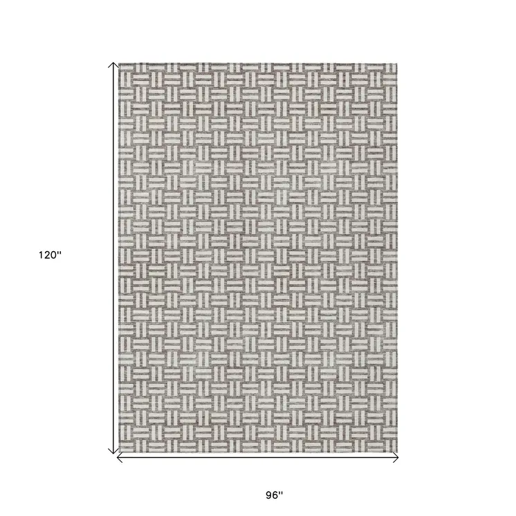 8' X 10' Taupe And Gray Geometric Washable Indoor Outdoor Area Rug