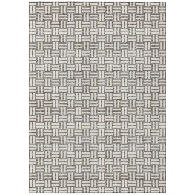 8' X 10' Taupe And Gray Geometric Washable Indoor Outdoor Area Rug