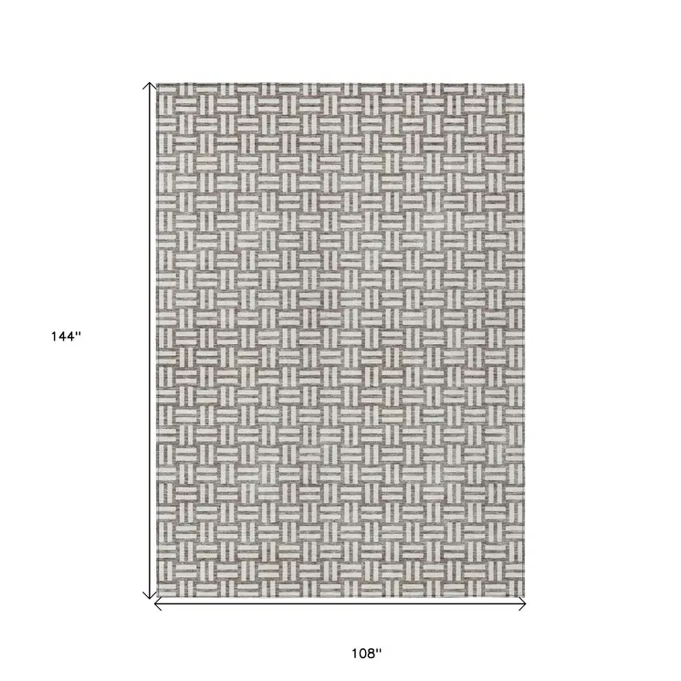 9' X 12' Taupe And Gray Geometric Washable Indoor Outdoor Area Rug