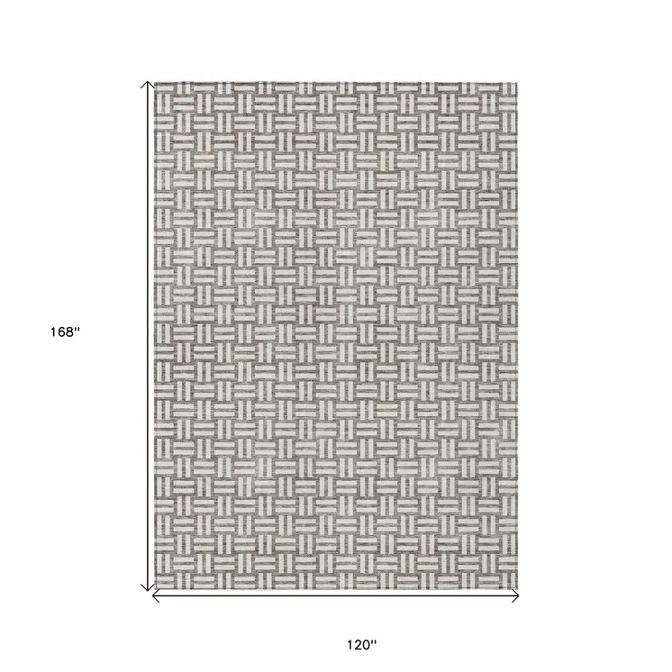 10' X 14' Taupe And Gray Geometric Washable Indoor Outdoor Area Rug