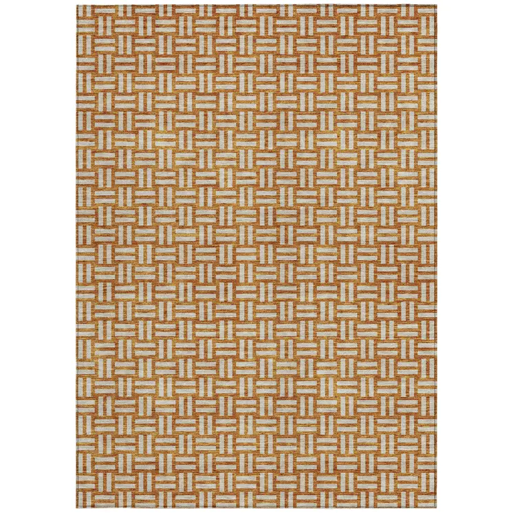 5' X 8' Terra Cotta And Beige Geometric Washable Indoor Outdoor Area Rug