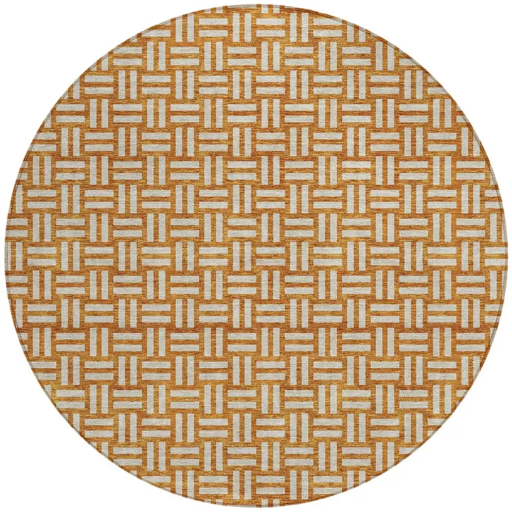 8' Terra Cotta And Beige Round Geometric Washable Indoor Outdoor Area Rug