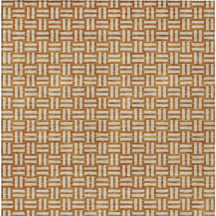 8' X 10' Terra Cotta And Beige Geometric Washable Indoor Outdoor Area Rug