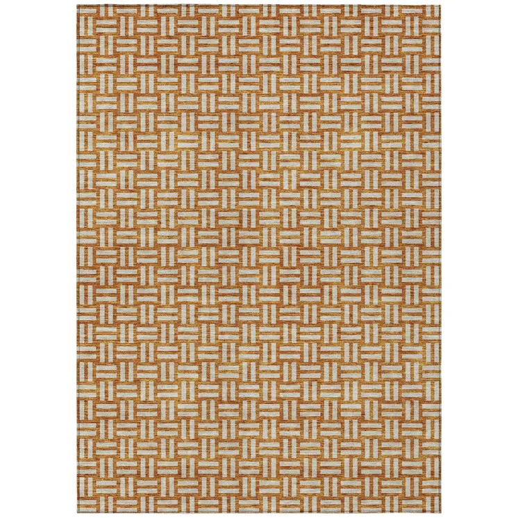 8' X 10' Terra Cotta And Beige Geometric Washable Indoor Outdoor Area Rug