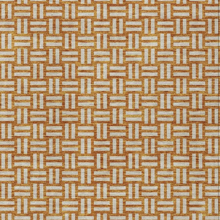 8' X 10' Terra Cotta And Beige Geometric Washable Indoor Outdoor Area Rug