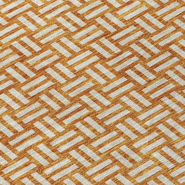 8' X 10' Terra Cotta And Beige Geometric Washable Indoor Outdoor Area Rug