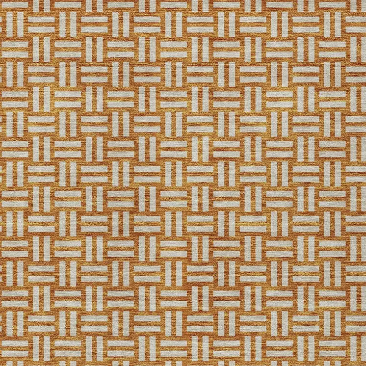 10' X 14' Terra Cotta And Beige Geometric Washable Indoor Outdoor Area Rug