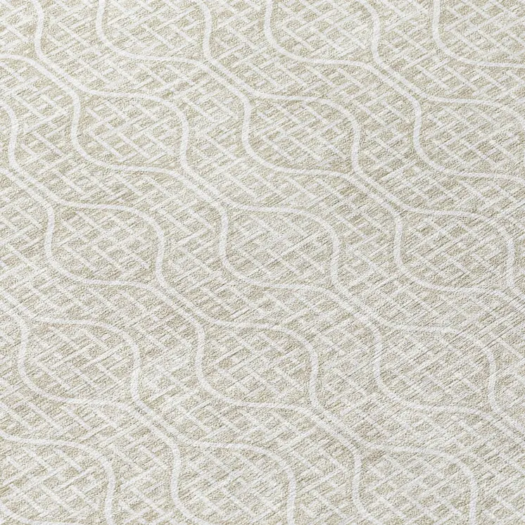 8' Beige And Ivory Round Geometric Washable Indoor Outdoor Area Rug