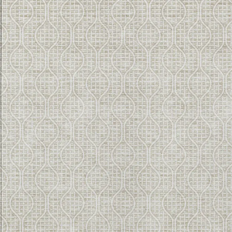 9' X 12' Beige And Ivory Geometric Washable Indoor Outdoor Area Rug